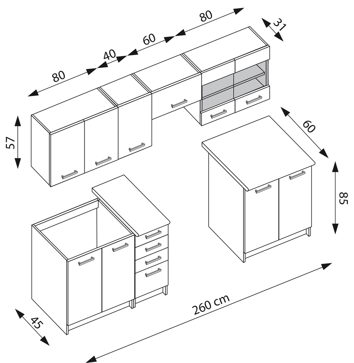 Köögikomplekt Houston 1138 (Tume tamm + Hele tamm)