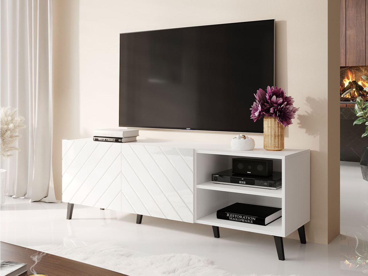 TV-alus Charlotte 144 (Valge + Läikiv valge)