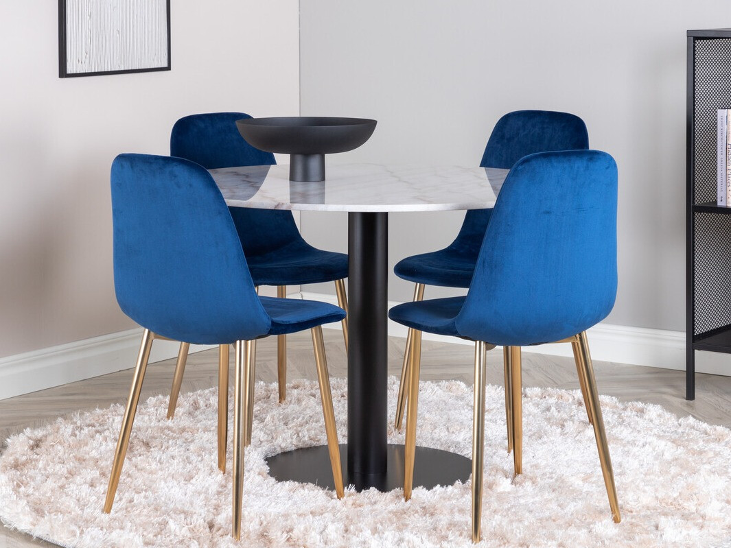 Söögitoakomplekt Dallas 2628 (Valge marmor + Must)