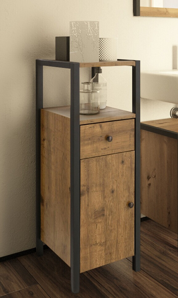 Vannitoa põrandakapp Larnovo 112 (Tume tamm + Must)