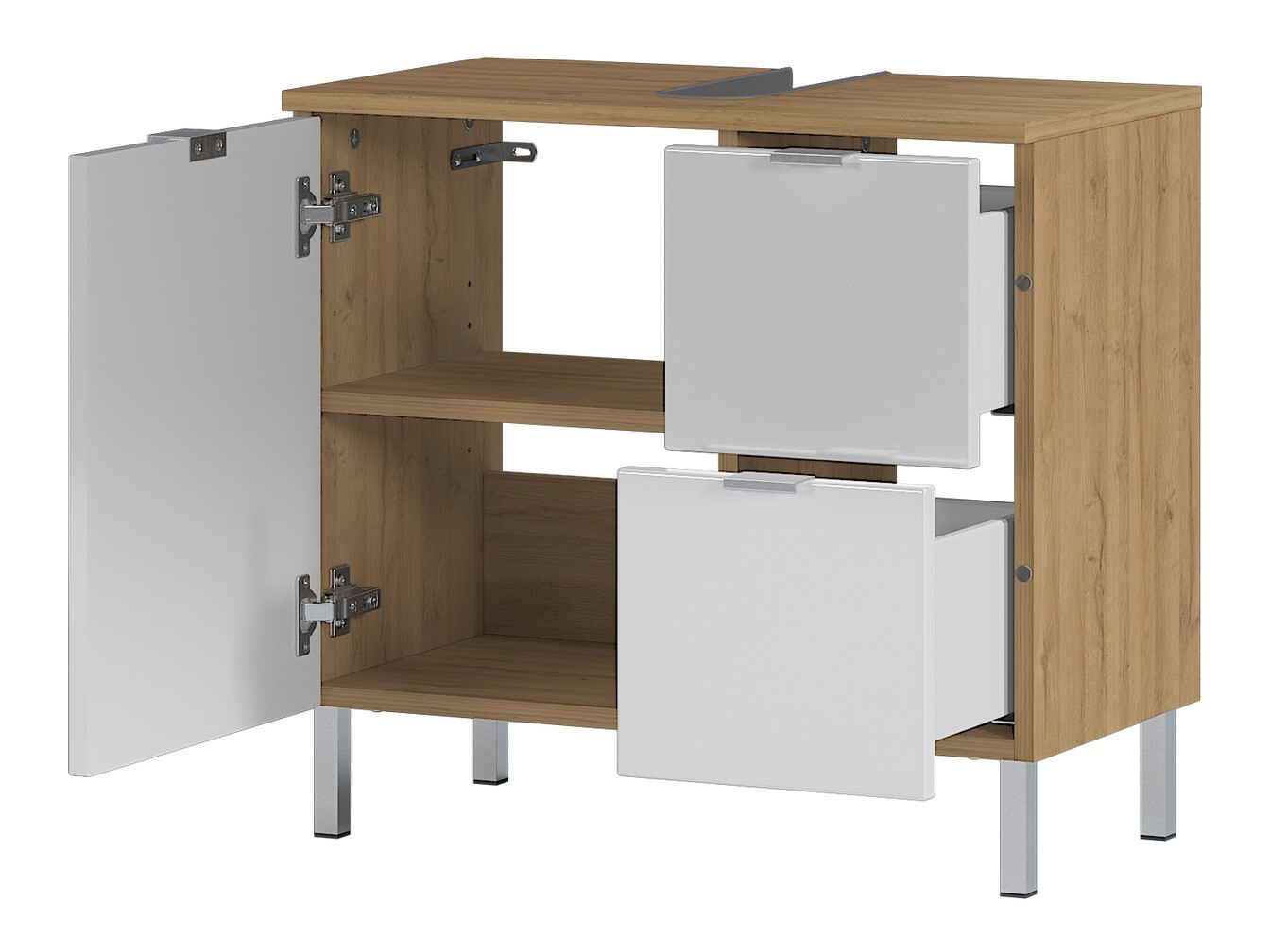 Vannitoa põrandakapp kraanikausile Lomcamo 100 (Läikiv valge + Grandson tamm)