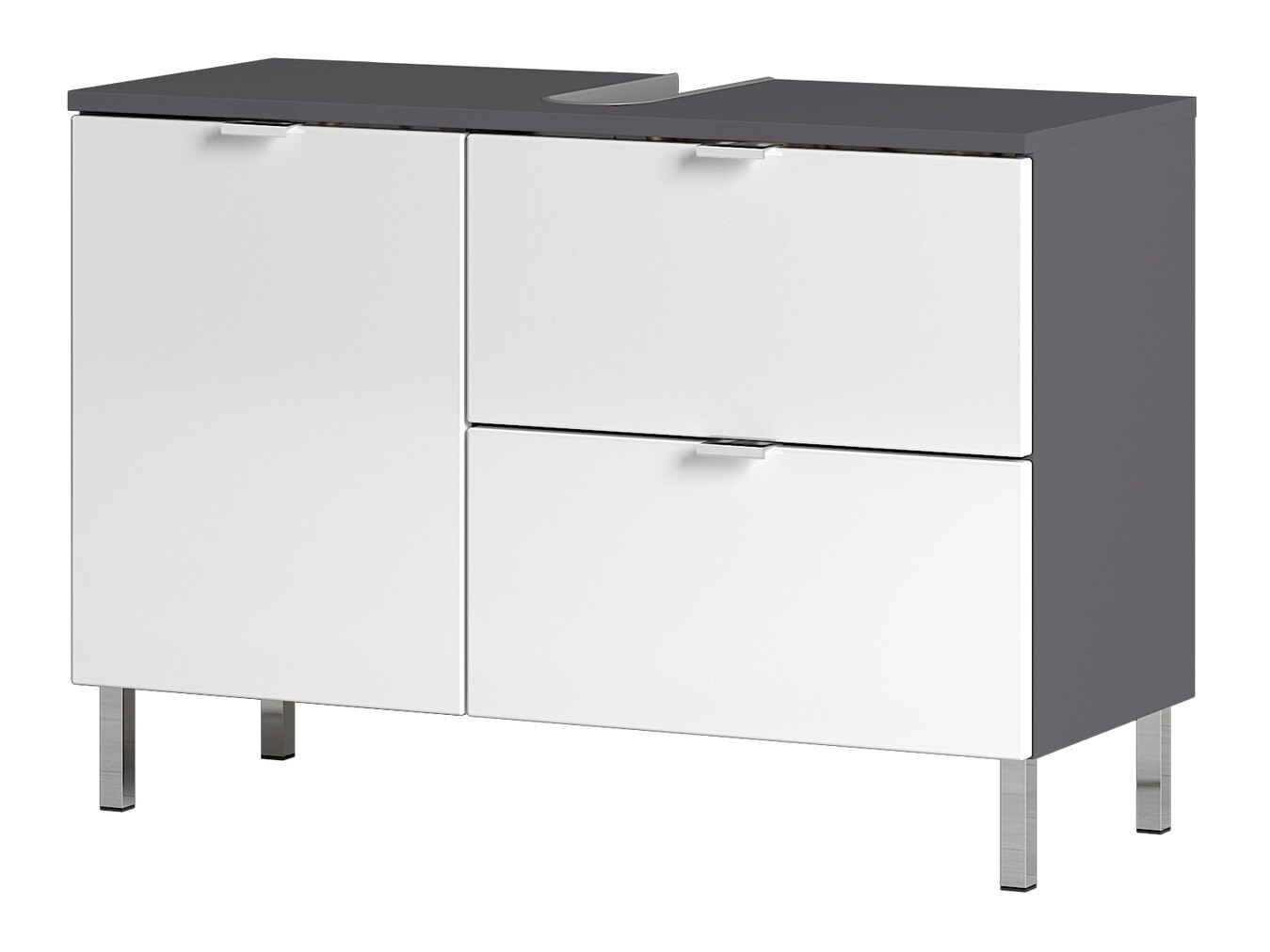 Vannitoa põrandakapp kraanikausile Lomcamo 101 (Läikiv valge + Grafiit)