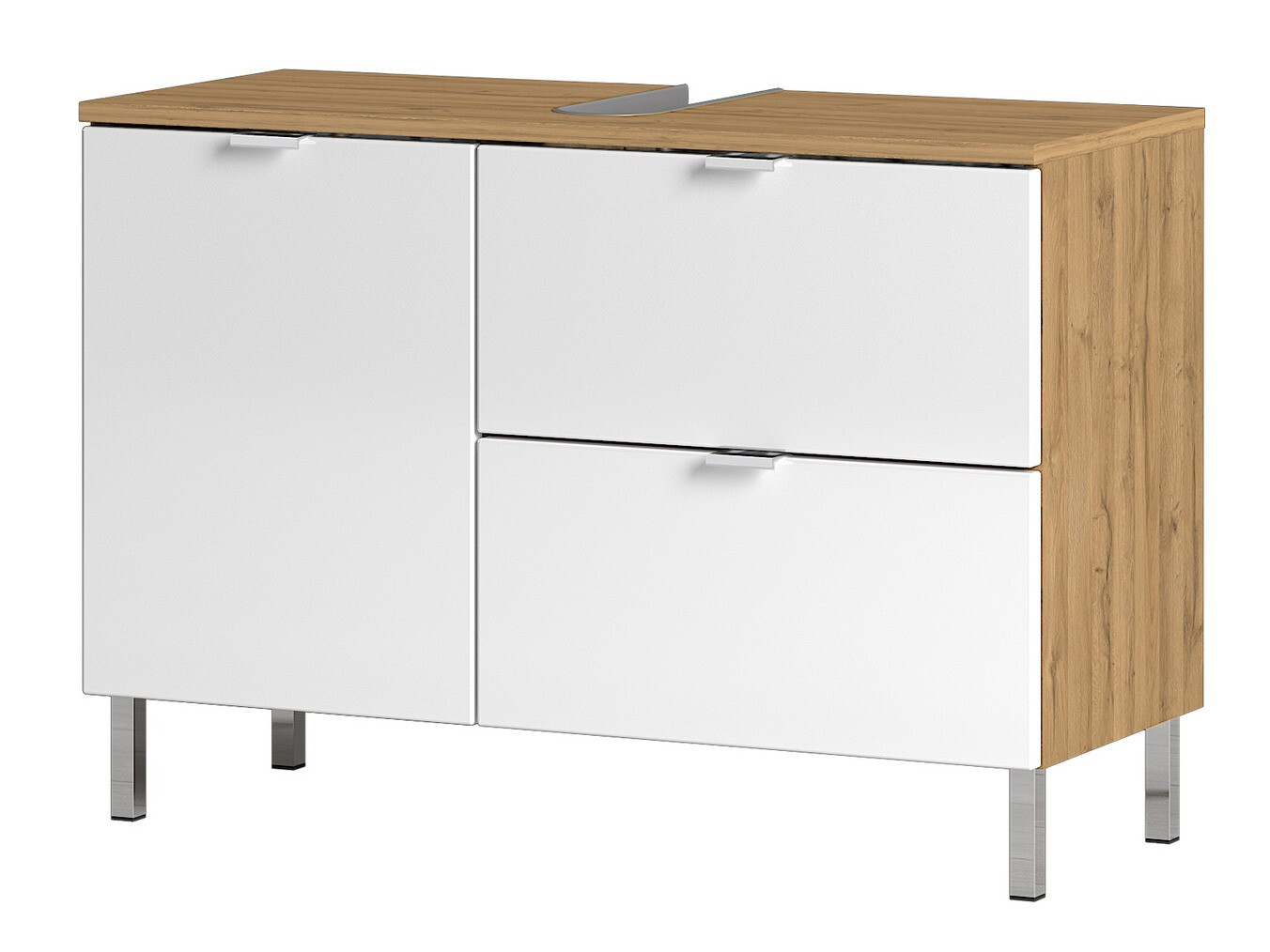 Vannitoa põrandakapp kraanikausile Lomcamo 101 (Läikiv valge + Grandson tamm)