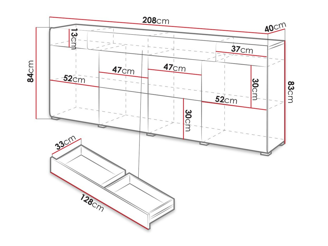 Kummut Torsone 102 (Valge + Läikiv valge + San remo tamm)