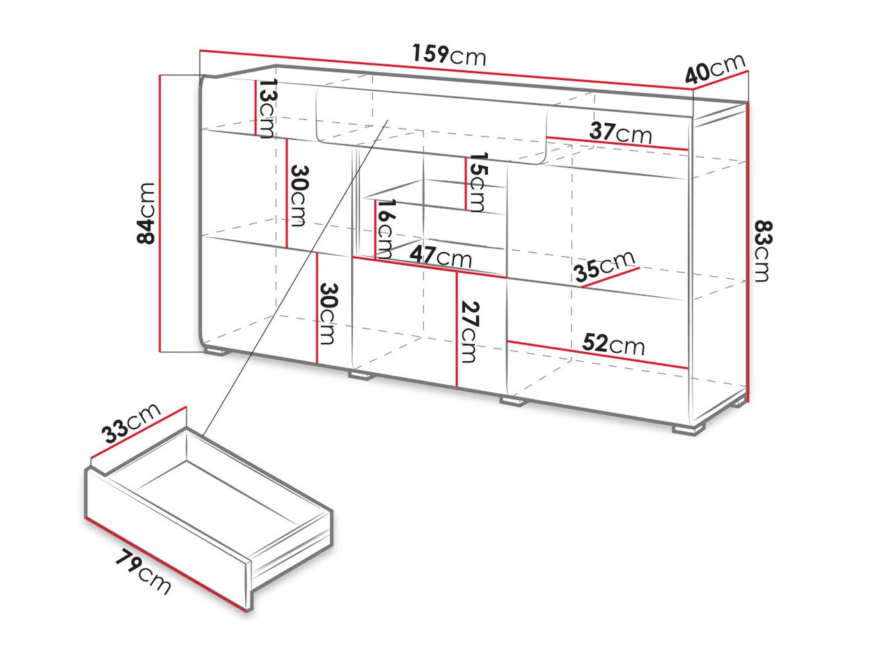 Kummut Torsone 108 (Valge + Läikiv valge + San remo tamm)