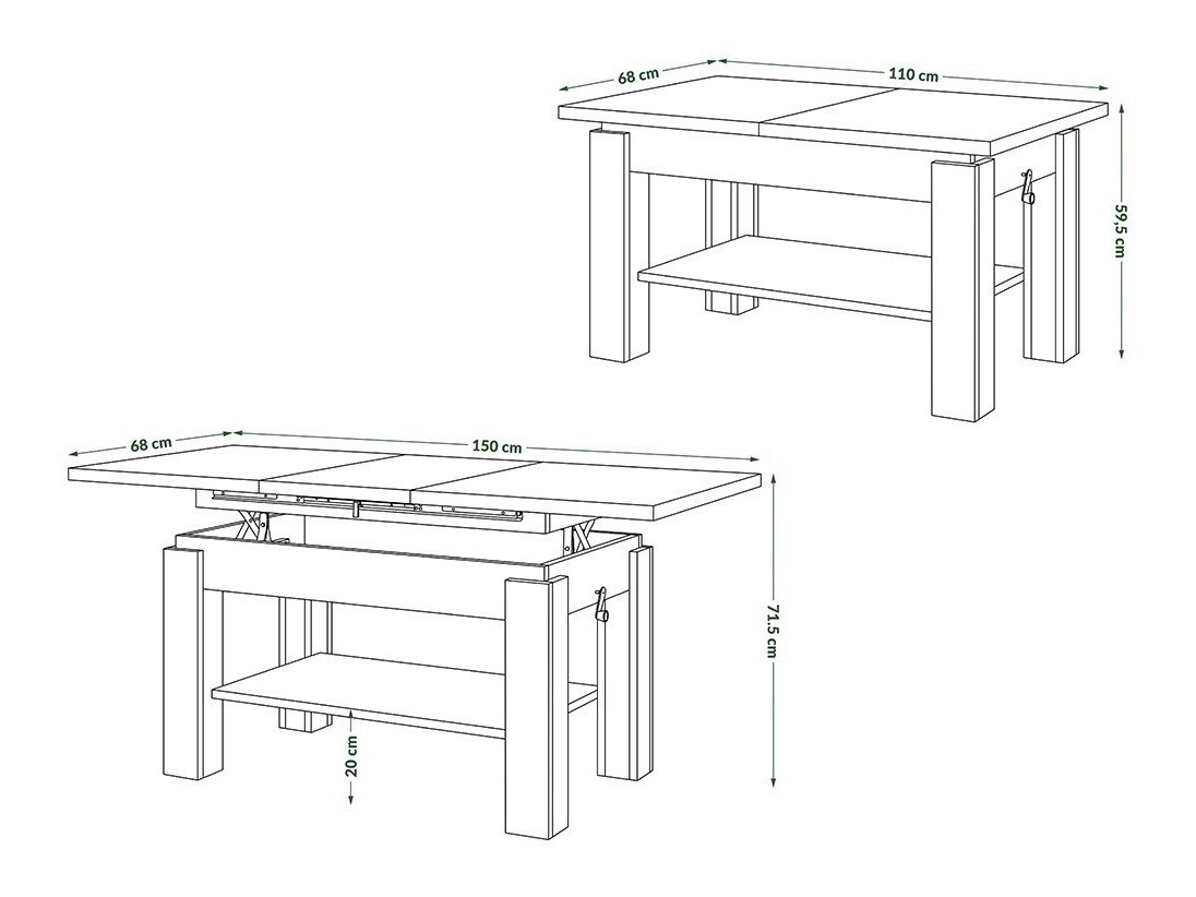 Transformer diivanilaud Glendale 100 (Sonoma tamm + Valge)