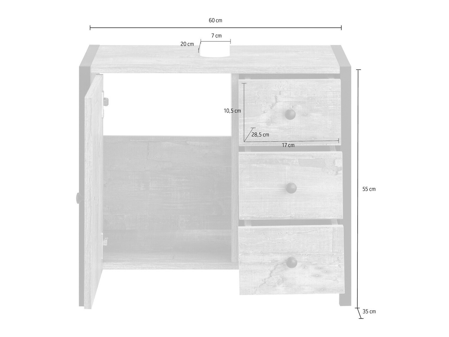 Vannitoa põrandakapp kraanikausile Larnovo 105 (Hall tamm + Must)