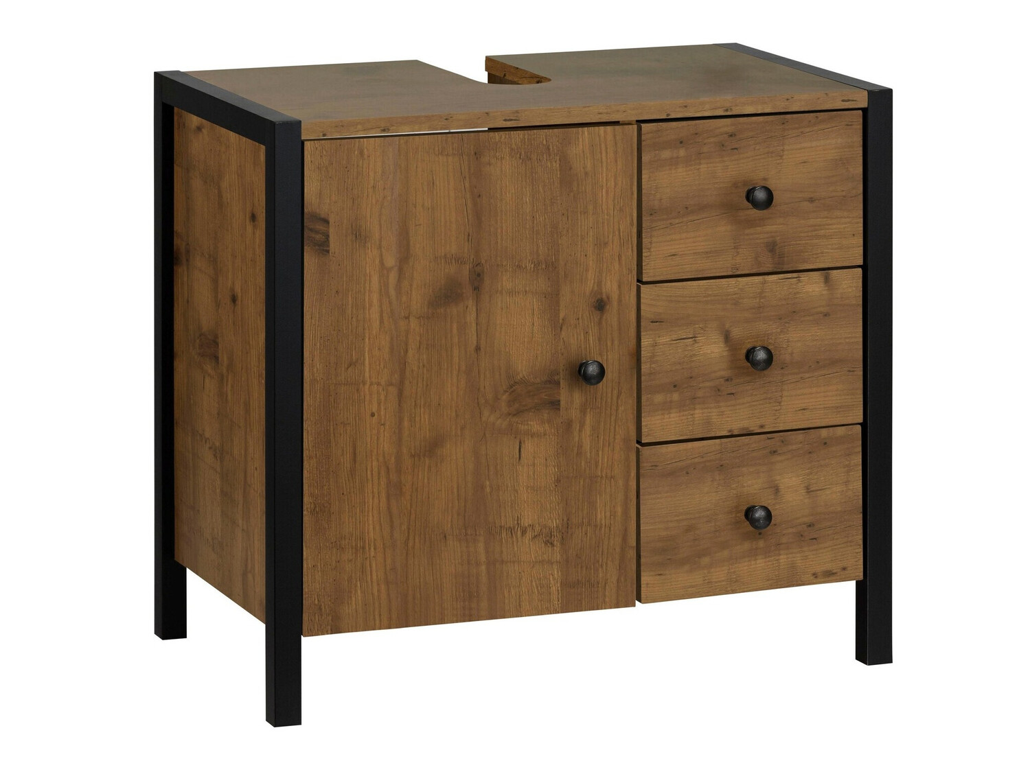 Vannitoa põrandakapp kraanikausile Larnovo 105 (Tume tamm + Must)