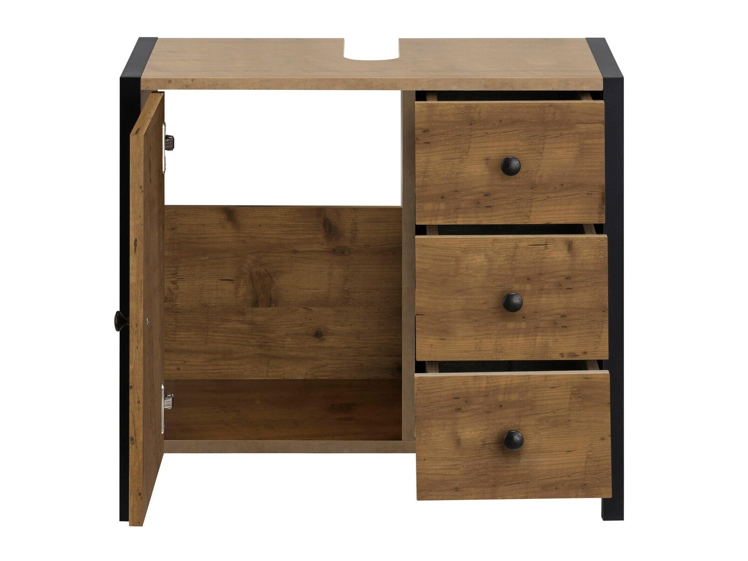 Vannitoa põrandakapp kraanikausile Larnovo 105 (Tume tamm + Must)