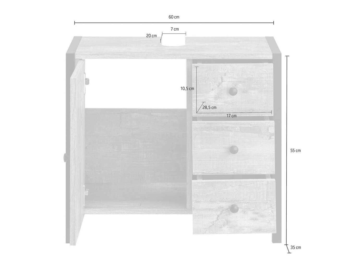 Vannitoa põrandakapp kraanikausile Larnovo 105 (Tume tamm + Must)