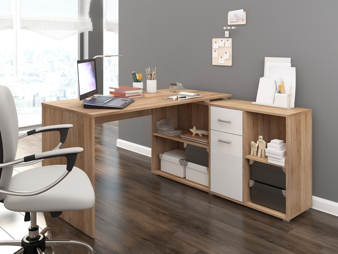 Kontori nurgalaud Gilroy 113 (Sonoma tamm + Läikiv valge)