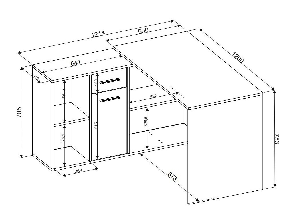 Kontori nurgalaud Bristol 122 (Betoon + Valge)