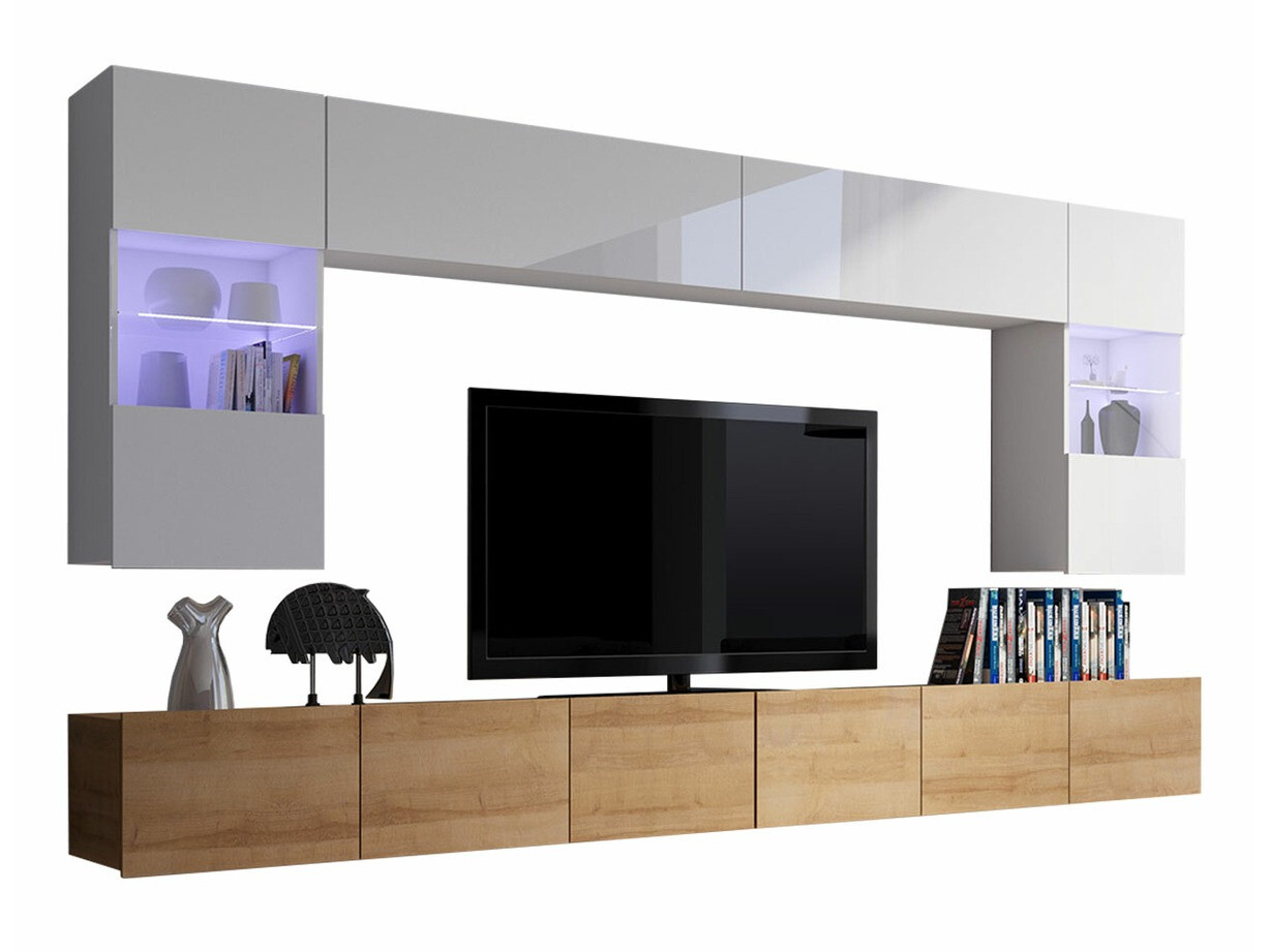 Elutoa komplekt Remus I (Golden Oak + Valge + Läikiv valge)