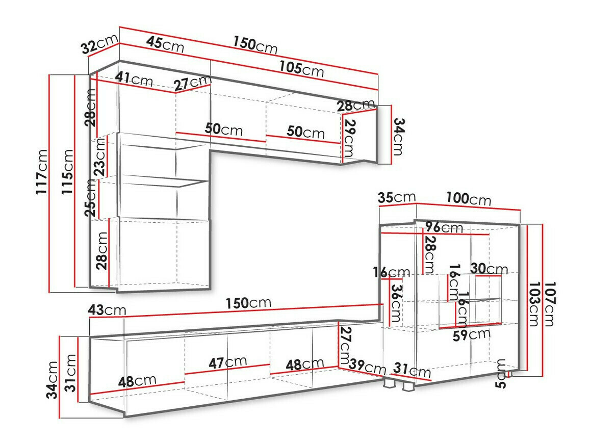 Elutoa komplekt Tivdalu 107 (Must + Läikiv must)