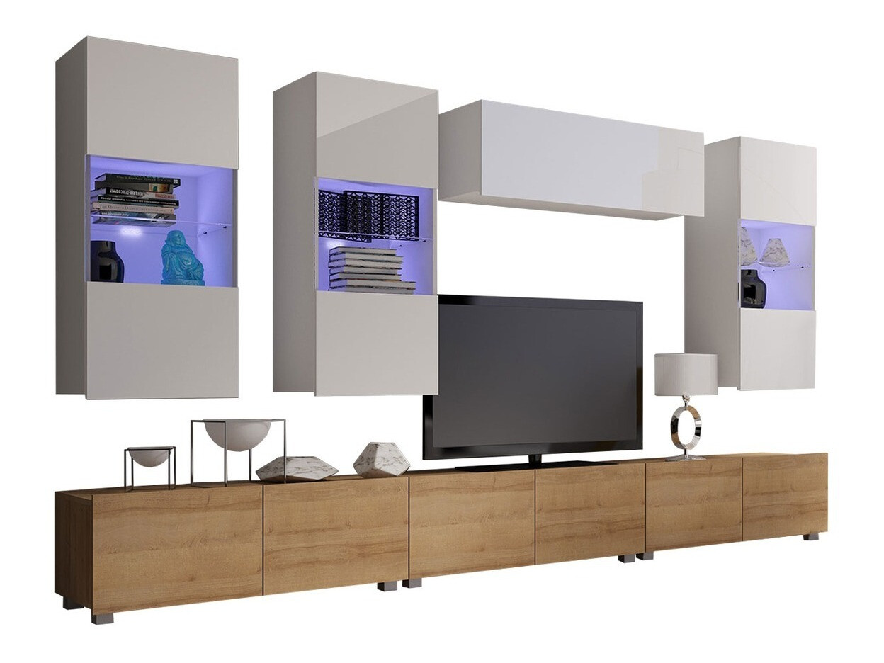 Elutoa komplekt Remus XI (Golden Oak + Valge + Läikiv valge)