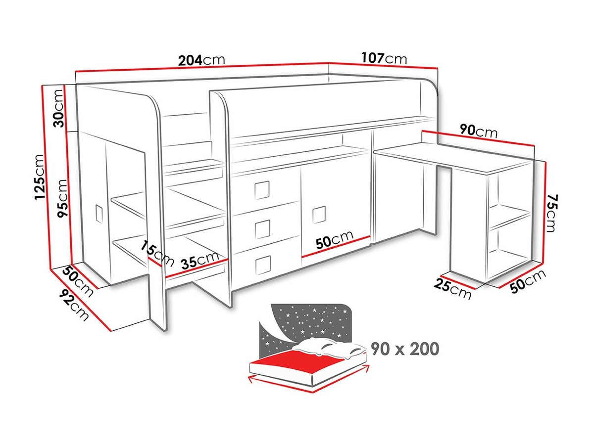 Voodi Hartford 190 (Valge + Läikiv valge + Läikiv roosa)