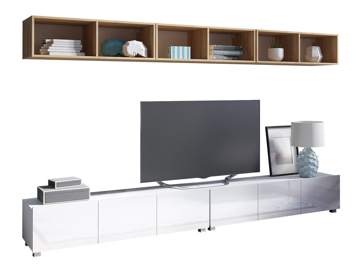 Elutoa komplekt Remus XXXIII (Valge + Läikiv valge + Golden Oak)