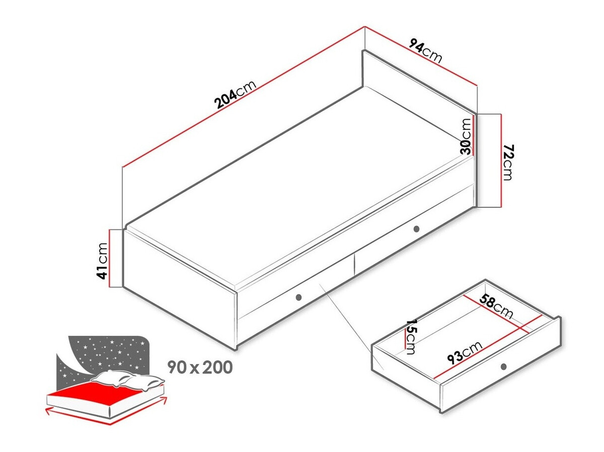 Voodi Almira 113 (Artisan tamm + Valge + Hall)