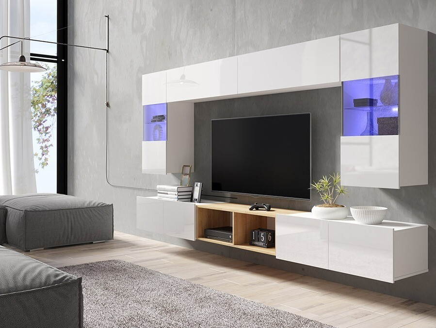 Elutoa komplekt Tivdalu 144 (Valge + Läikiv valge + Golden Oak)