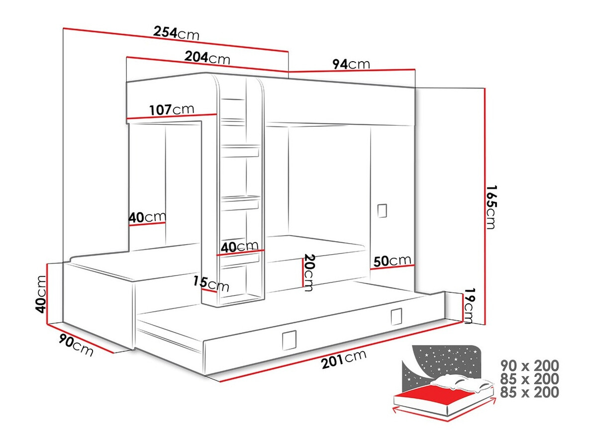 Narivoodi Hartford 191 (Valge + Läikiv hall + Läikiv valge)