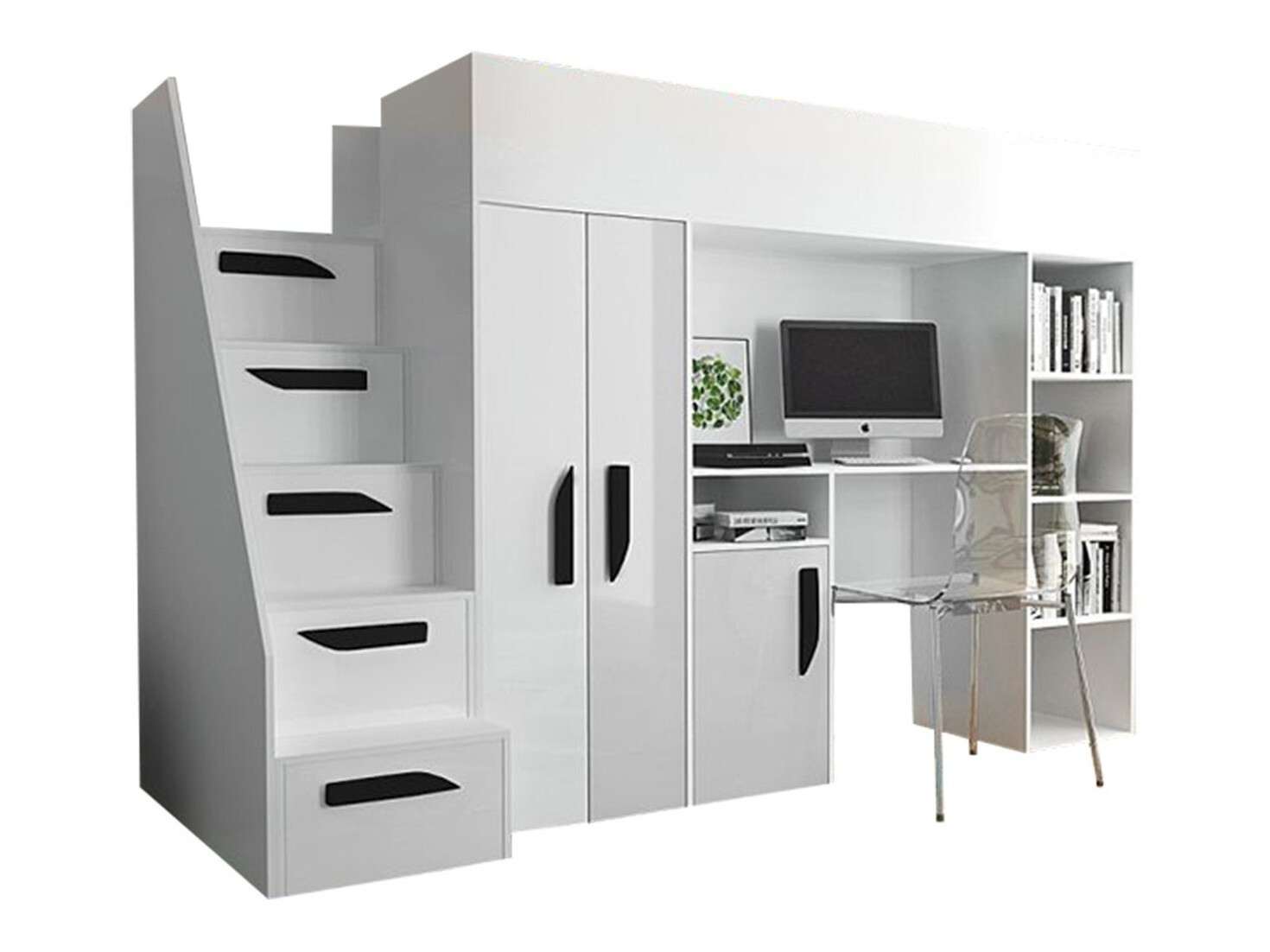 Kõrge voodi Hartford 192 (Valge + Läikiv valge + Läikiv must)