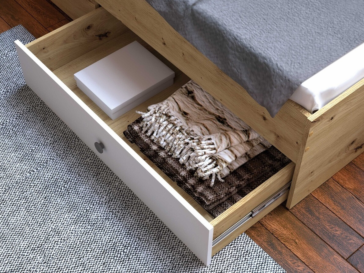 Voodi Mirelbu 112 (Artisan tamm + Valge + Must)