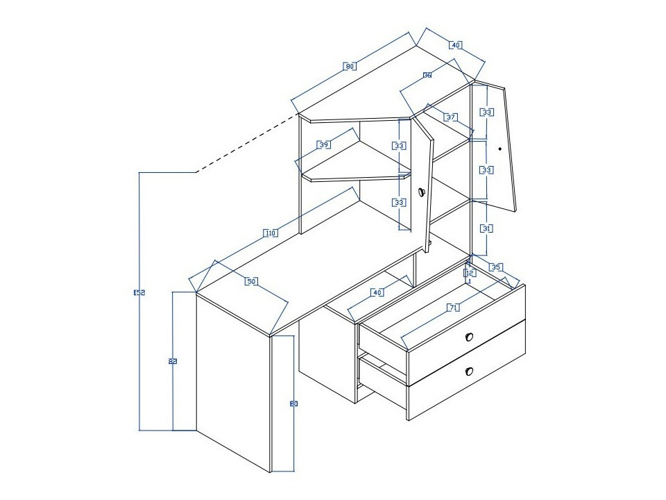 Kirjutuslaud Mirelbu 110 (Artisan tamm + Läikiv valge + Läikiv hall)