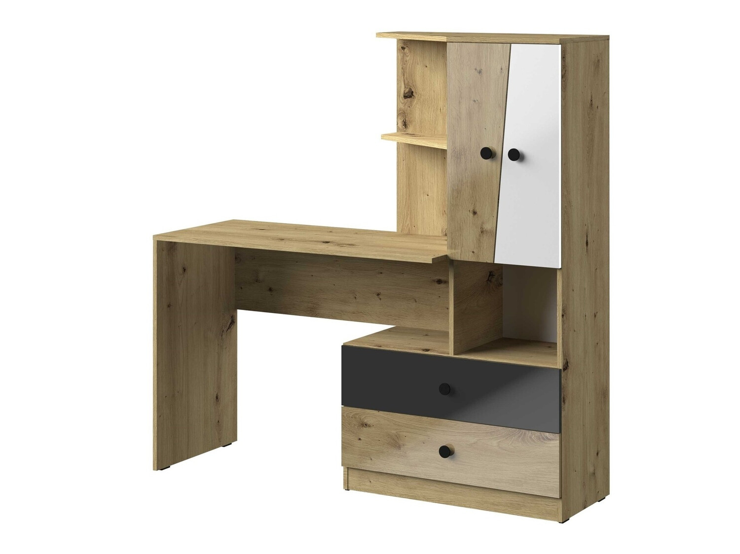 Kirjutuslaud Mirelbu 110 (Artisan tamm + Läikiv valge + Läikiv must)