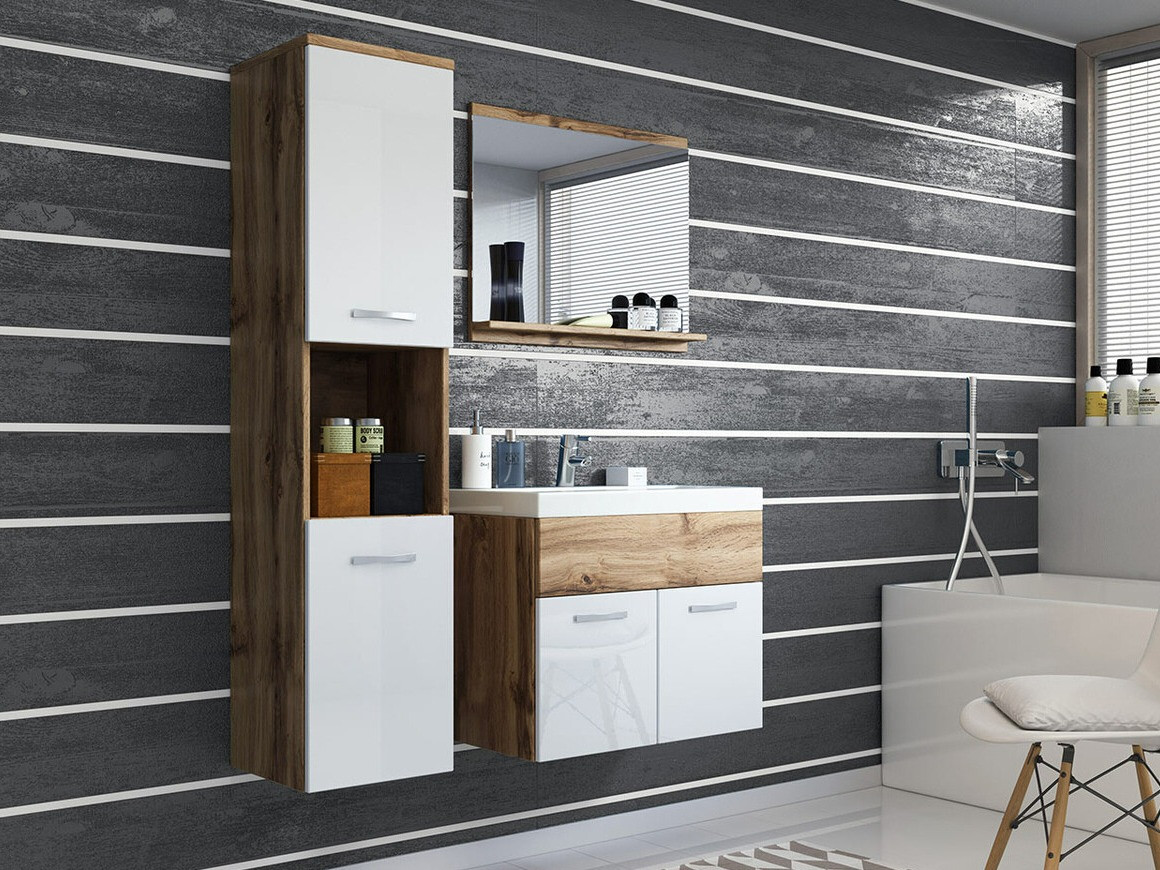 Vannitoakomplekt Sarasota 122 (Wotani tamm + Läikiv valge)