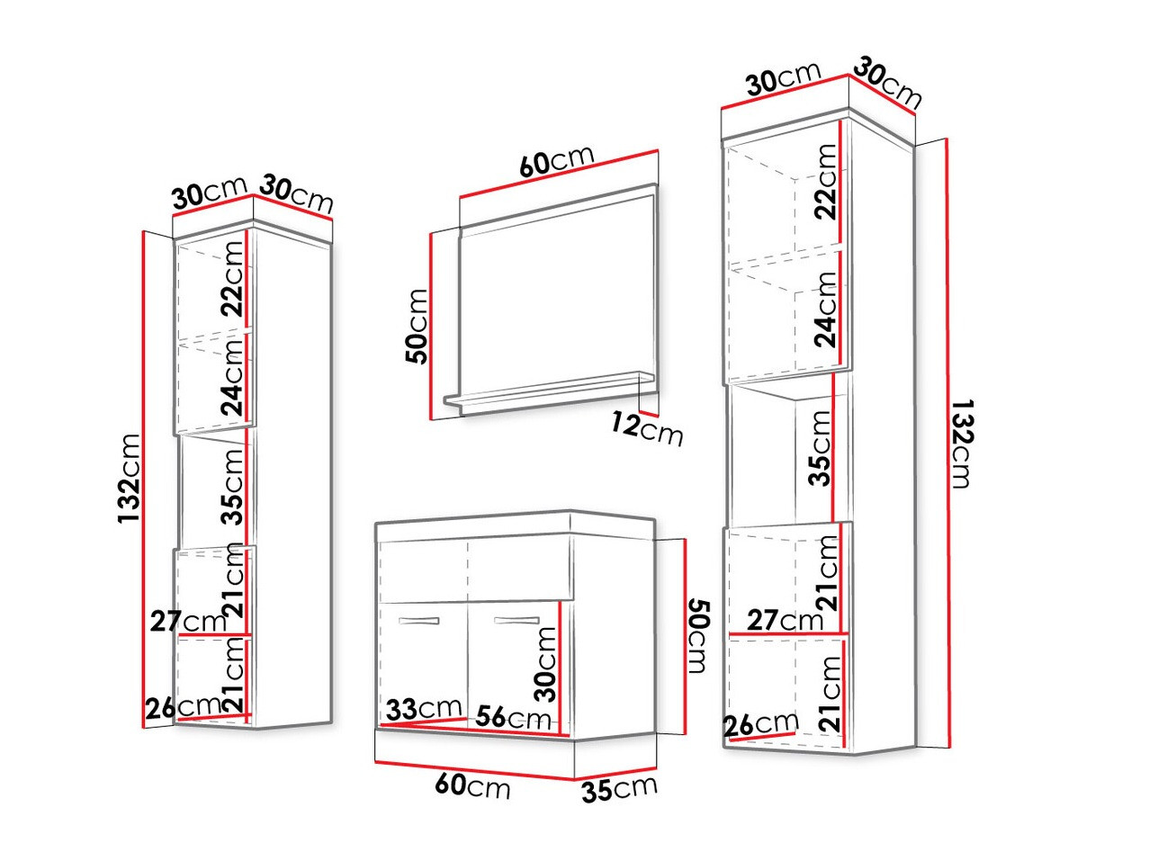 Vannitoakomplekt Sarasota 123 (Wotani tamm)