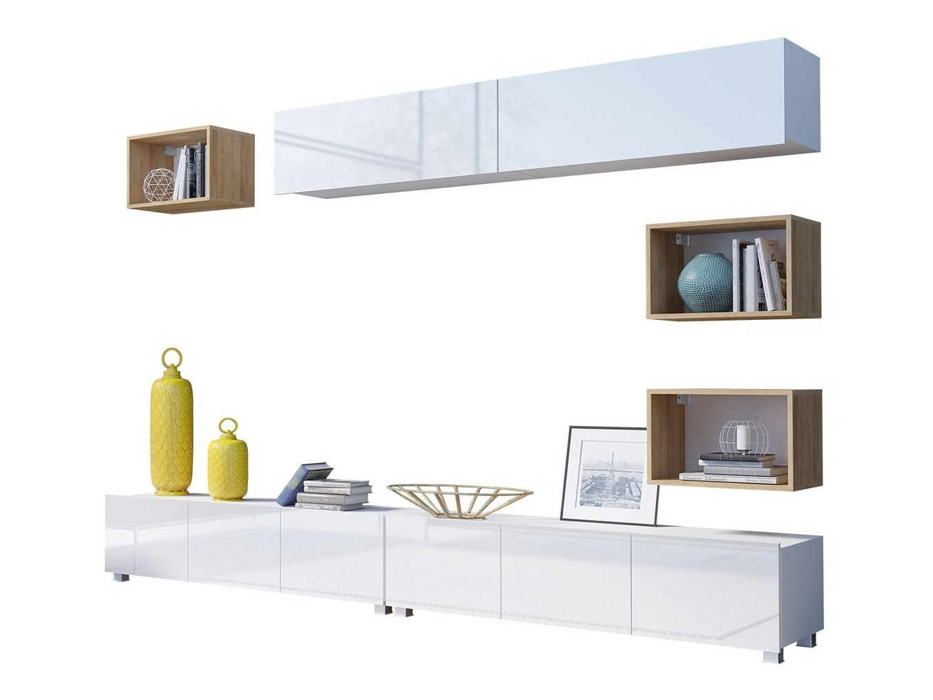 Elutoa komplekt Tivdalu 151 (Valge + Läikiv valge + Golden Oak)