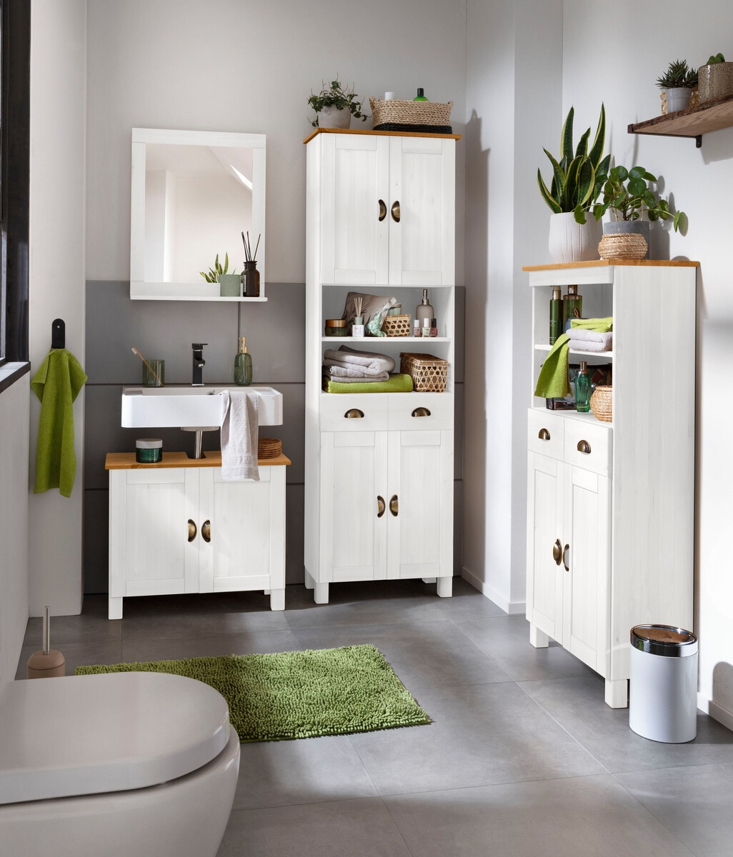 Vannitoa põrandakapp kraanikausile Serelbu 103 (Valge + Helepruun)