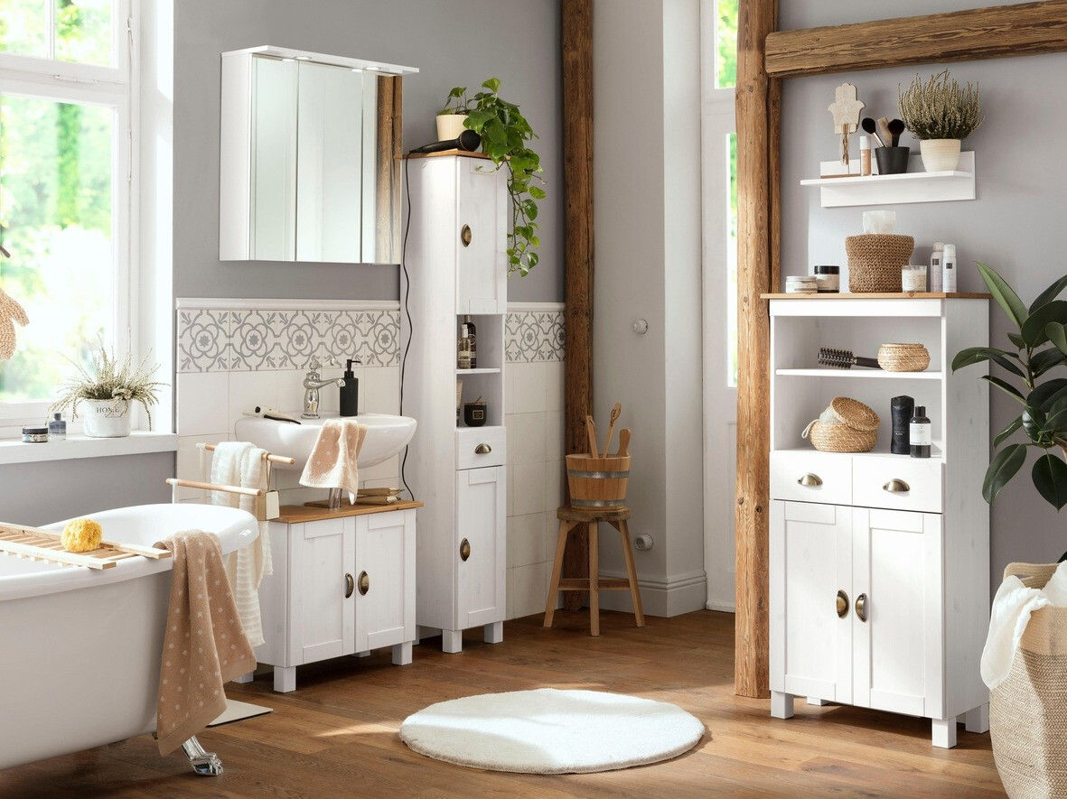 Vannitoa põrandakapp Serelbu 105 (Valge + Helepruun)