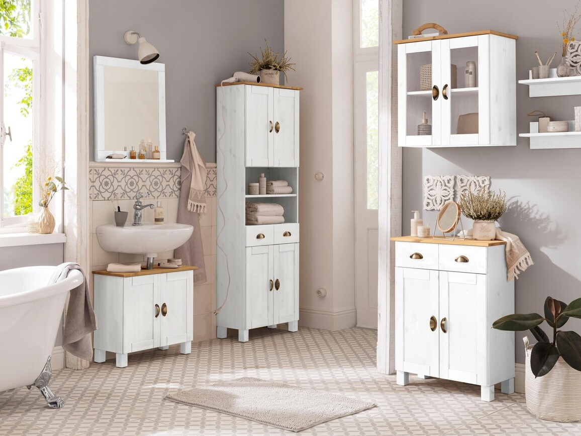 Vannitoa põrandakapp Serelbu 106 (Valge + Helepruun)