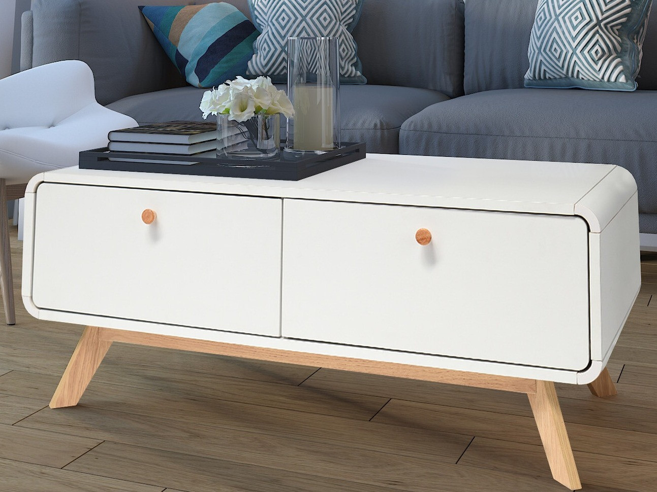 Diivanilaud Elbtena 100 (Valge + Tamm)