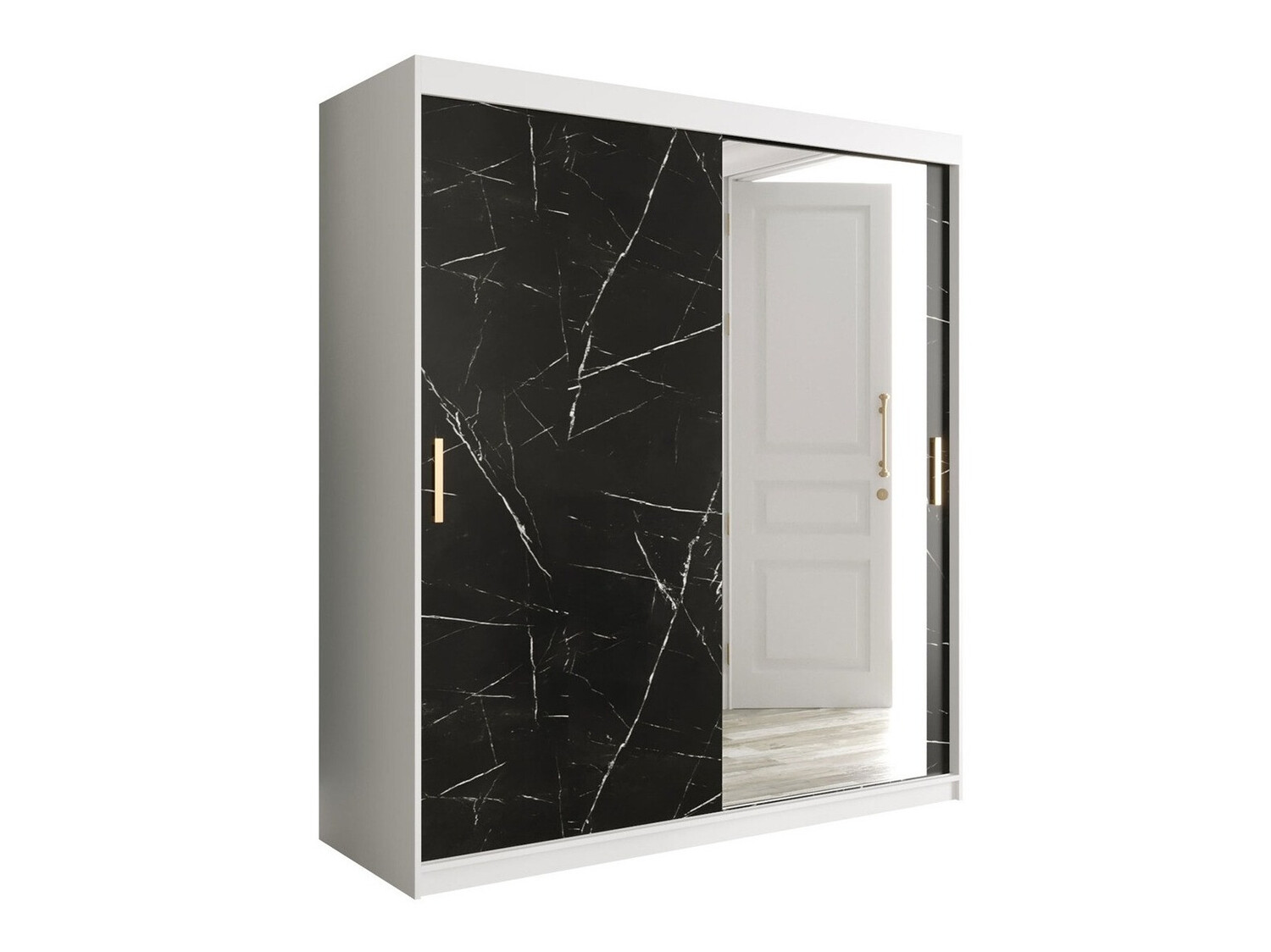 Riidekapp Hartford 261 (Matt valge + Must marmor)