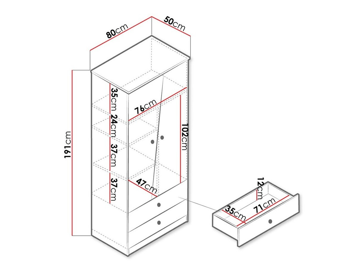 Riidekapp Almira 100 (Artisan tamm + Valge)
