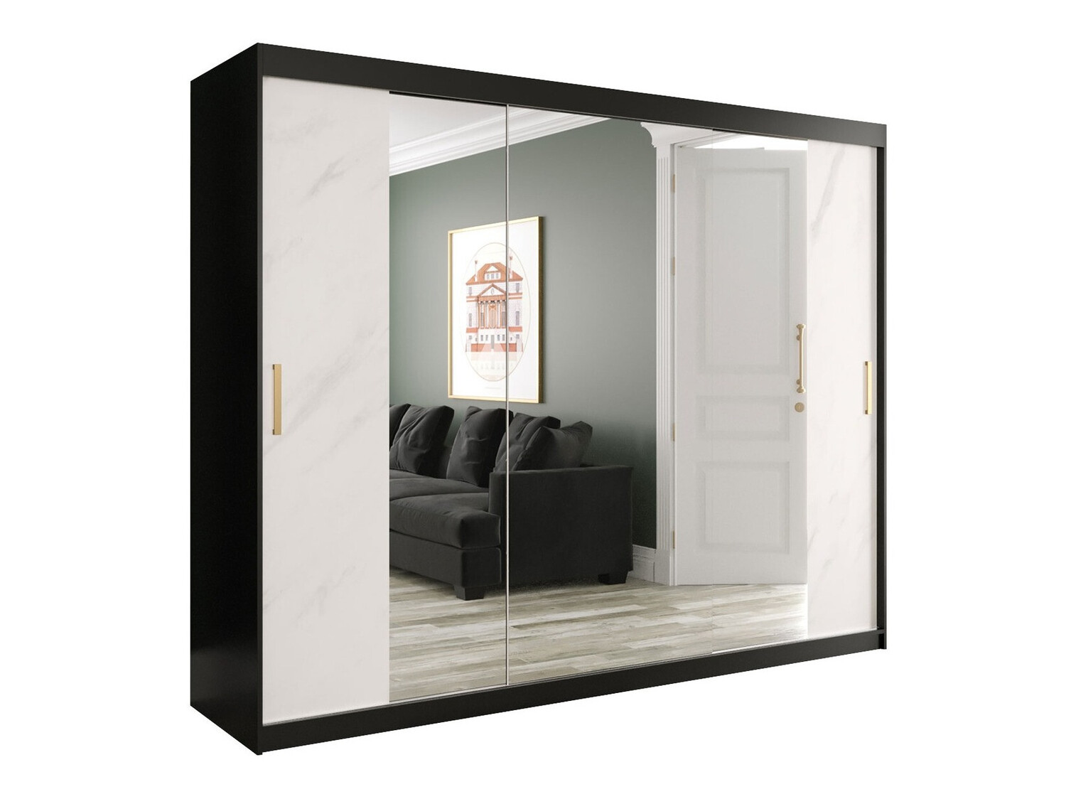 Riidekapp Hartford 263 (Matt must + Valge marmor)