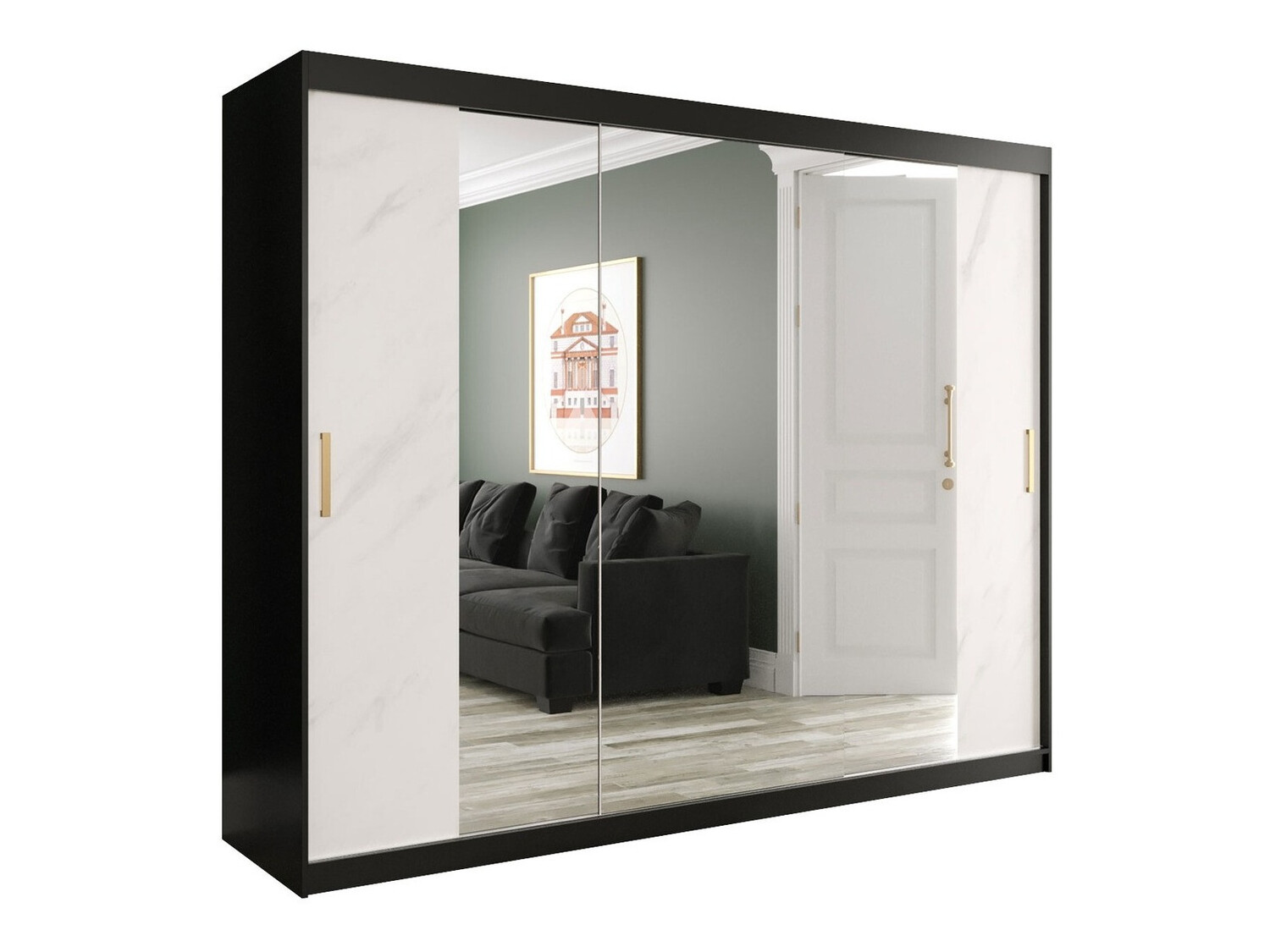 Riidekapp Hartford 263 (Matt must + Valge marmor)