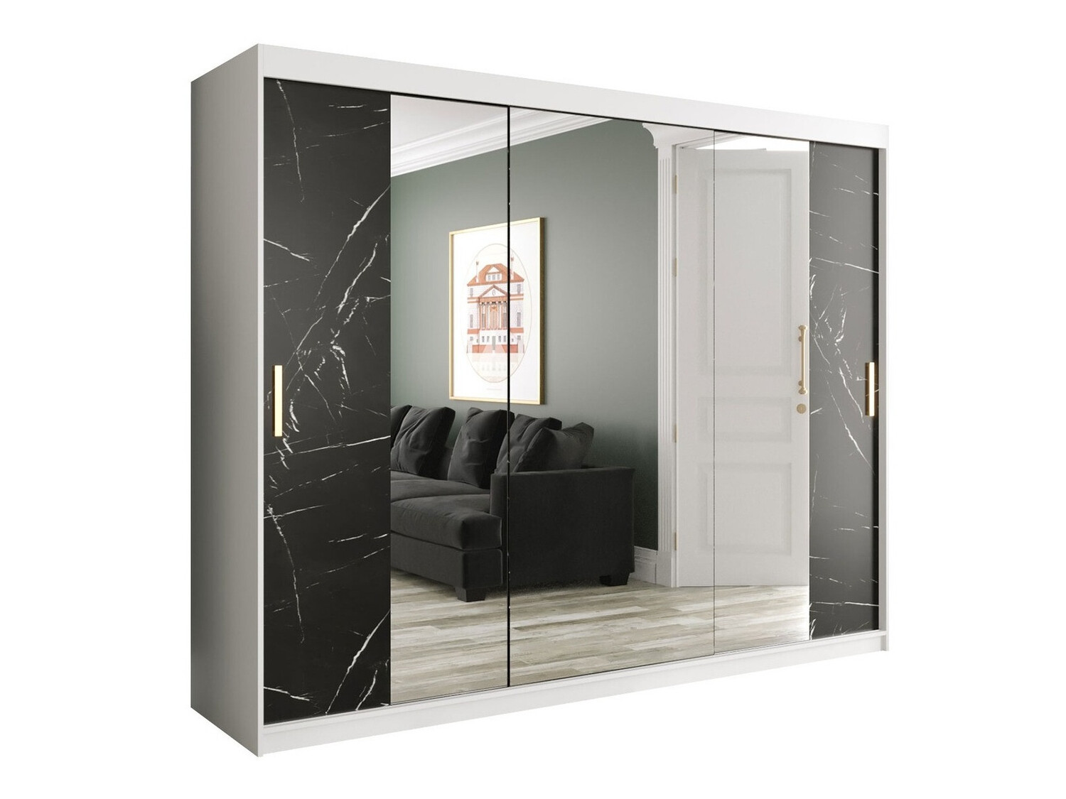 Riidekapp Hartford 263 (Matt valge + Must marmor)