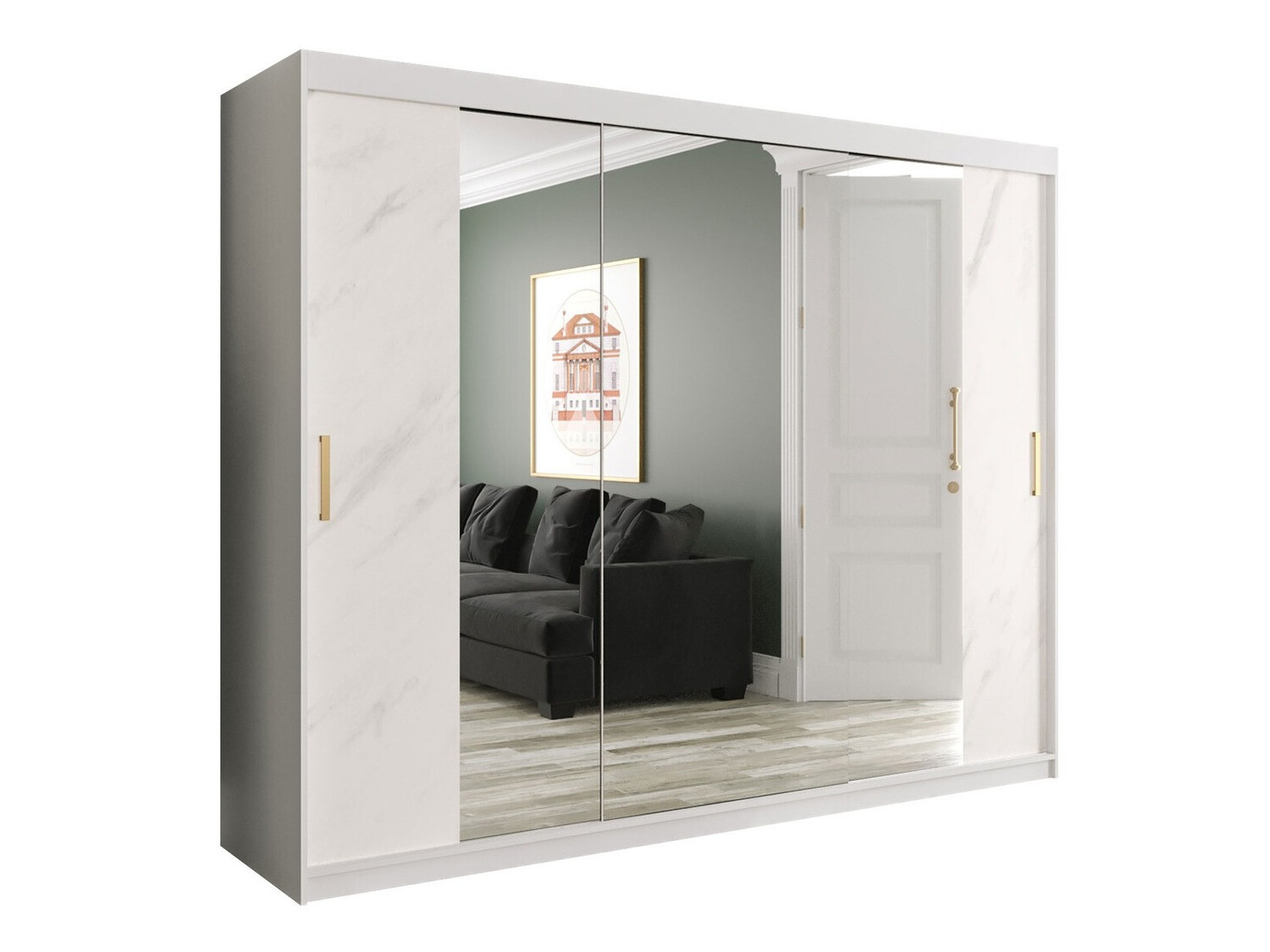 Riidekapp Hartford 263 (Matt valge + Valge marmor)