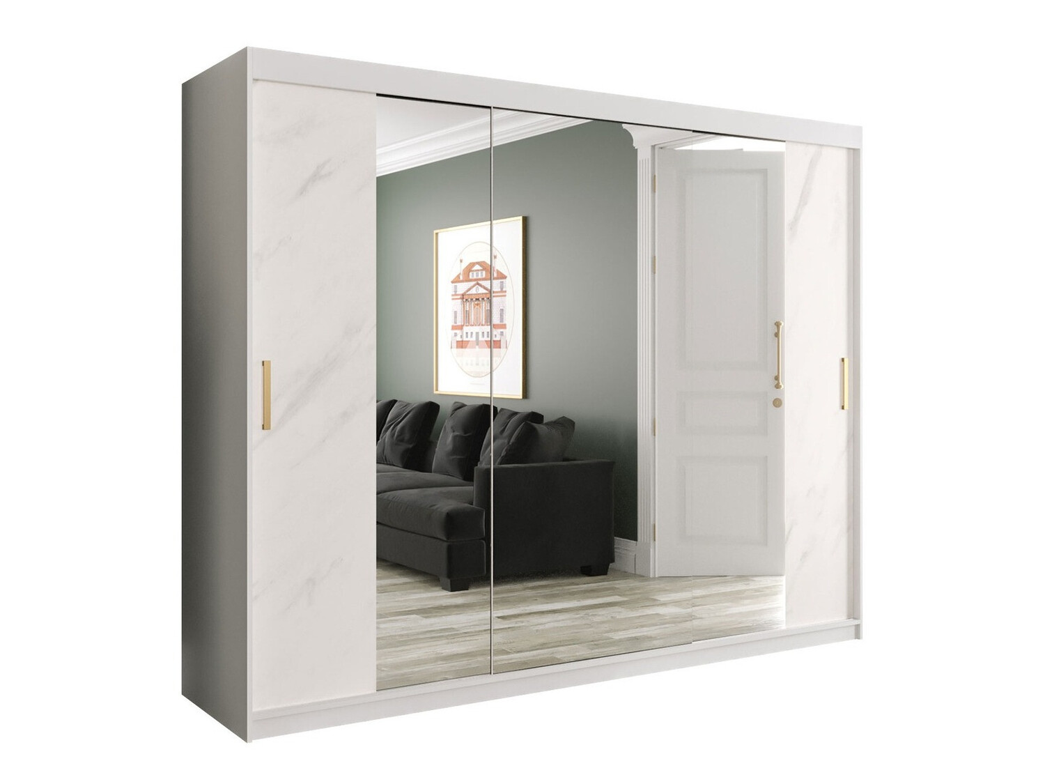 Riidekapp Hartford 263 (Matt valge + Valge marmor)