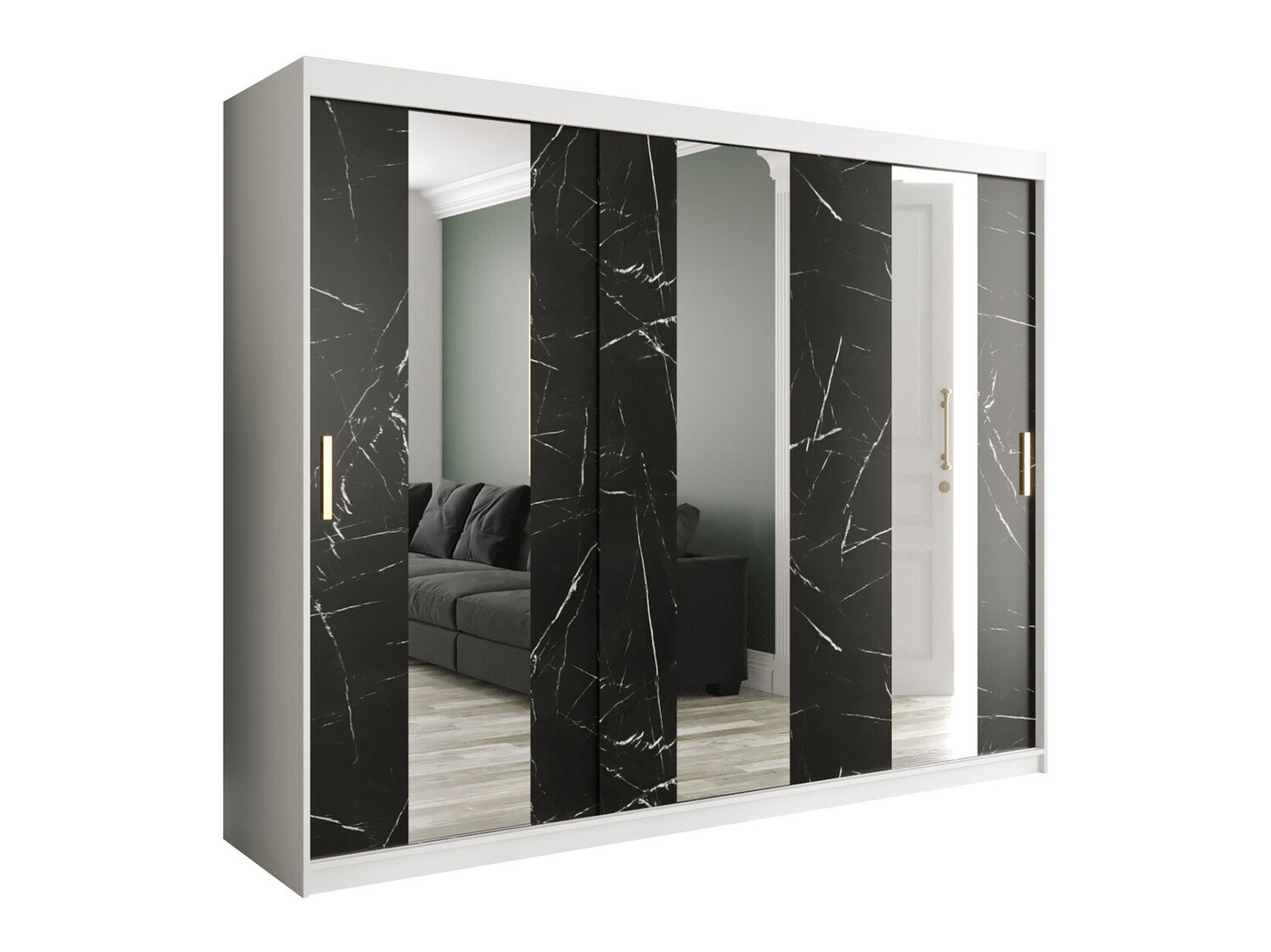 Riidekapp Hartford 245 (Matt valge + Must marmor)