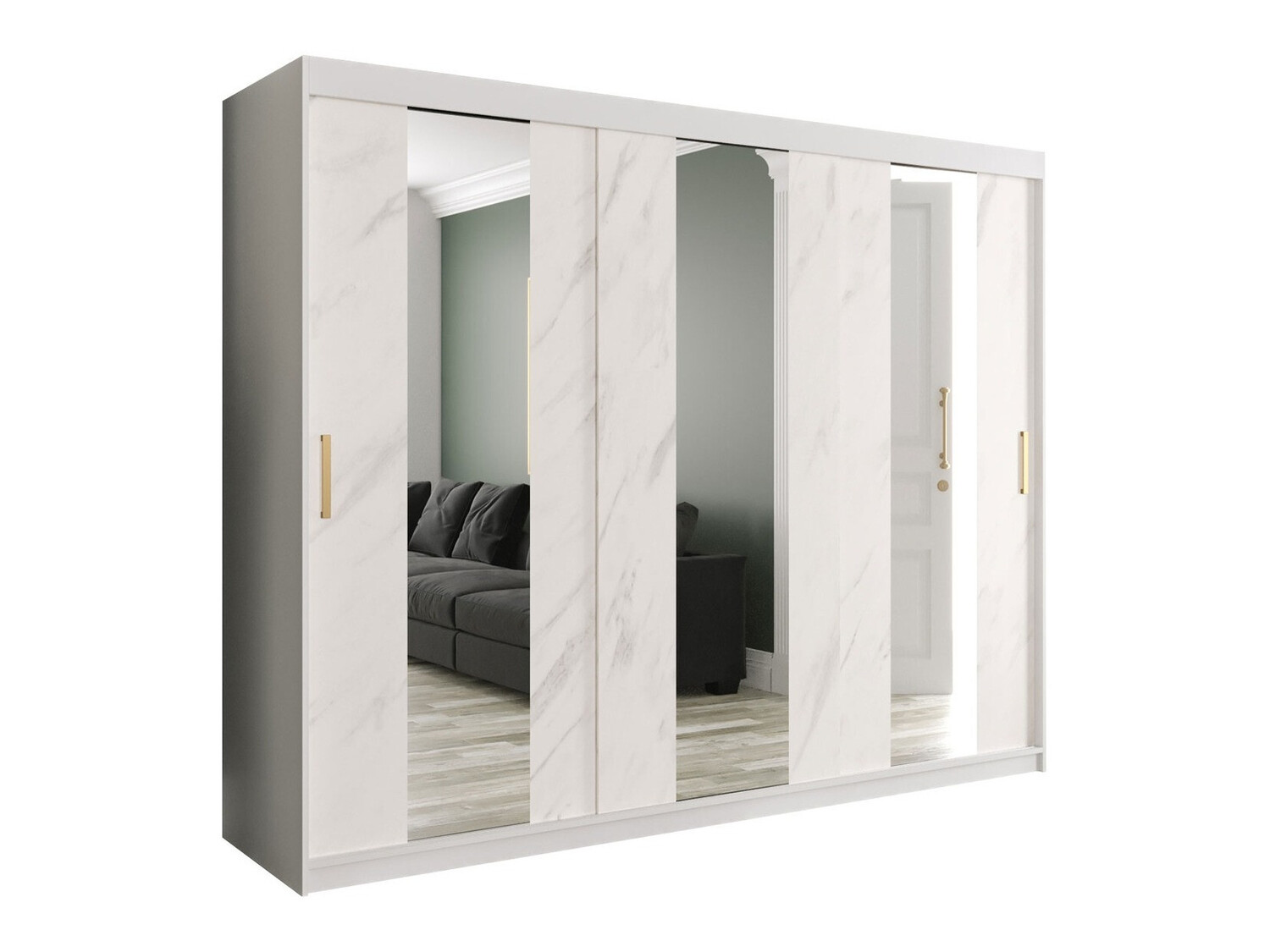 Riidekapp Hartford 245 (Matt valge + Valge marmor)