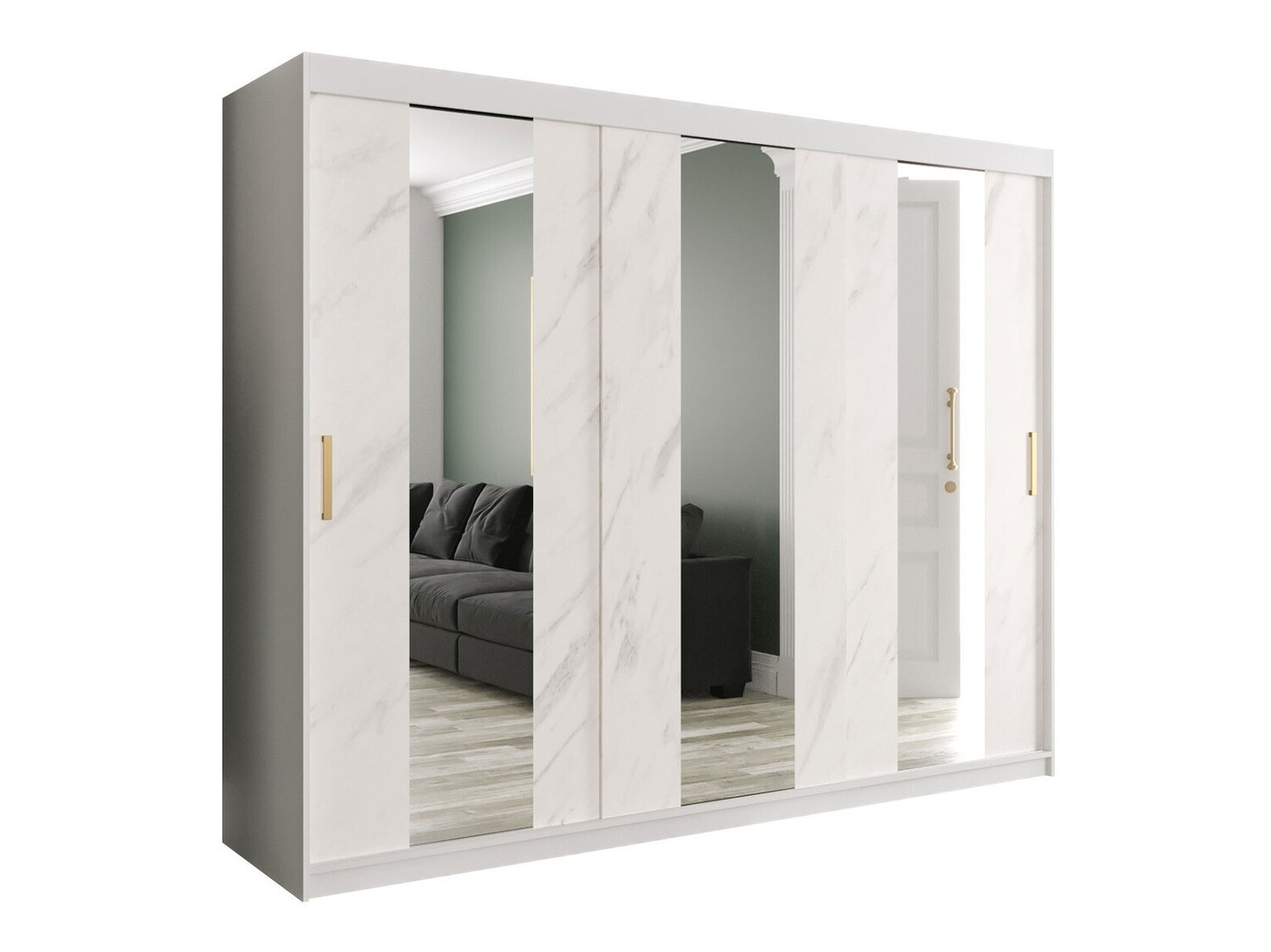 Riidekapp Hartford 245 (Matt valge + Valge marmor)