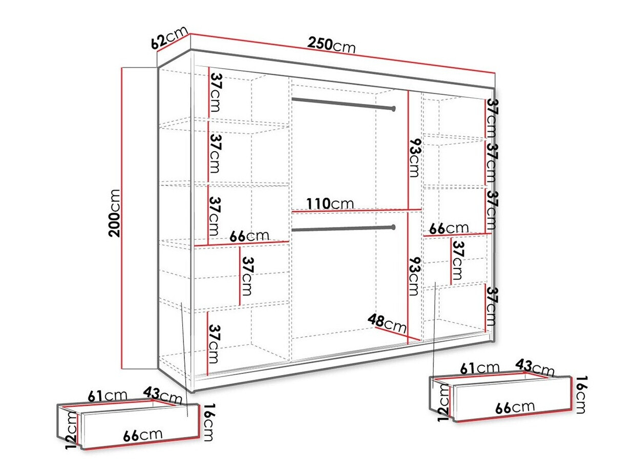 Riidekapp Hartford 251 (Matt must + Must marmor)