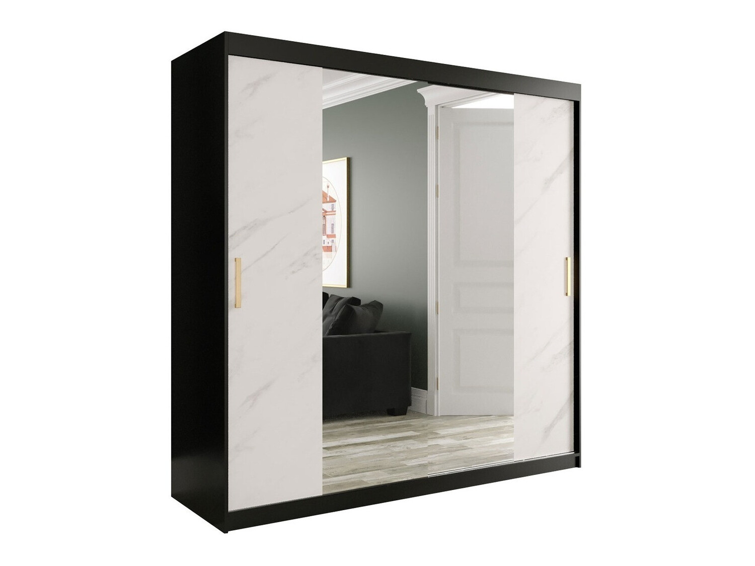 Riidekapp Hartford 256 (Matt must + Valge marmor)