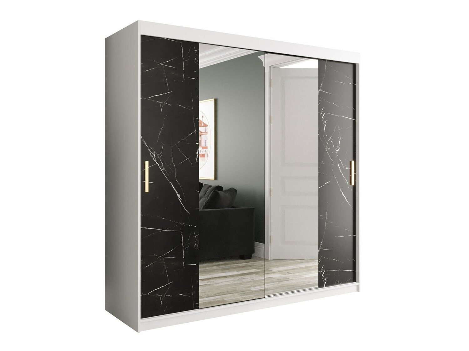 Riidekapp Hartford 256 (Matt valge + Must marmor)