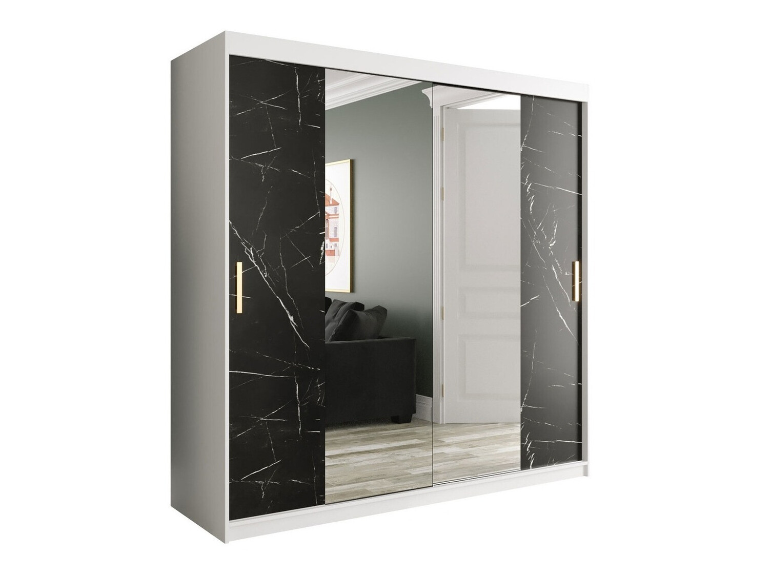 Riidekapp Hartford 256 (Matt valge + Must marmor)