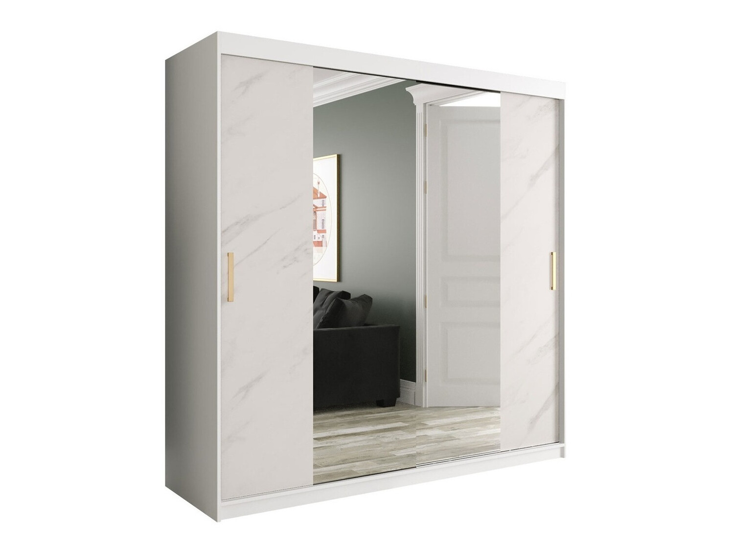 Riidekapp Hartford 256 (Matt valge + Valge marmor)